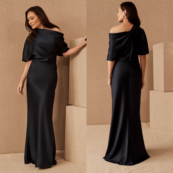 Amsale Pryce Off-the-Shoulder Column Dress Black - Picture 1 of 10